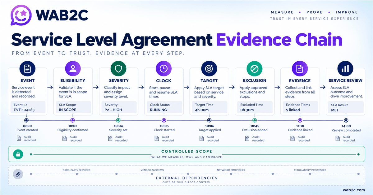 WAB2C service level agreement evidence chain from event through service review
