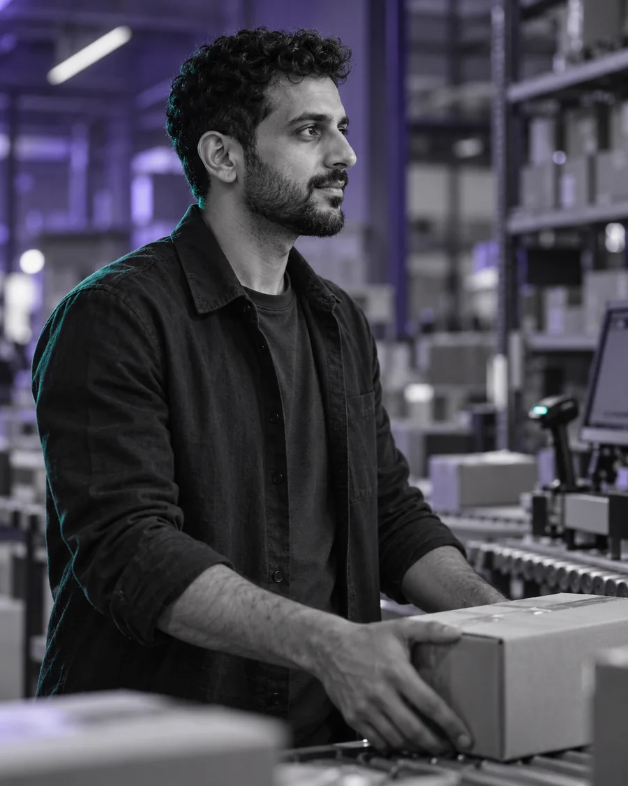 Representative Pakistani ecommerce fulfilment lead, age 33, working in a dispatch hub